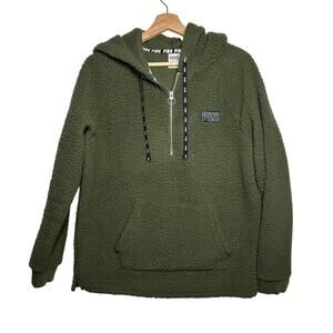 Victoria’s Secret PINK Fleece Sherpa Half-Zip Hoodie Green Sz L Pullover Casual